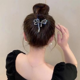Aneneiceera Vintage Lange Strass Haarspangen Schwarzes Band Schwanz Haarspangen Metall Bogen Banane Clip Spange Zubehör Für Frauen (schwarz)