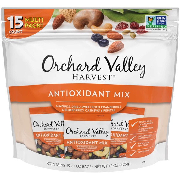 ORCHARD VALLEY HARVEST Antioxidant Mix, 1 oz (Pack of 15), Non-GMO, No Artificial Ingredients