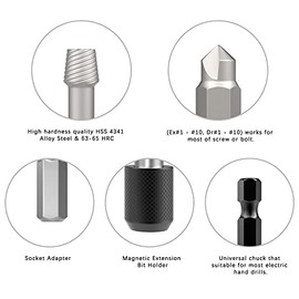 Raynesys Damaged Screw Extractor Set, 22 PCS Easy Out Stripped Screw Extractor Kit, Screw Remover for All-Purpose Extractor Magnetic Extension Bit Holder and Socket Adapter