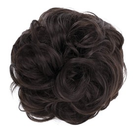 PRETTYSHOP Hairpiece Hair Rubber Scrunchie Scrunchy Updos VOLUMINOUS Curly Messy Bun Brown G4E_8