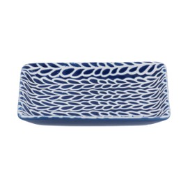 Gisela Graham Ceramic Trinket Dish, Navy Blue Leaf Pattern, Small