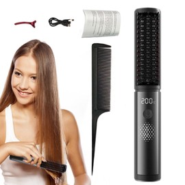 Straightening Brush - Portable Straightening Comb,4 Temp Settings Anti-Scald Fast Heating Styling Tools for Smooth Shiny Hair Less Frizz Home Travel Girls Women Professional Salon