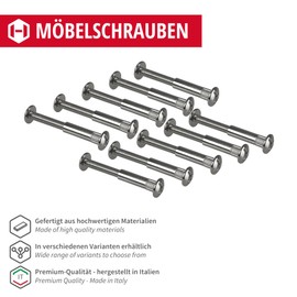Gedotec Gedotec M?belschrauben M6 | 10 Stck - Hlsenschrauben | Verbinder Stahl vernickelt | Holzdicke 46-56 mm | M?belverbinder Schrankverbinder Kreuzschlitz PZ2 und Flachklinge | Schrauben + Hlsenmutter