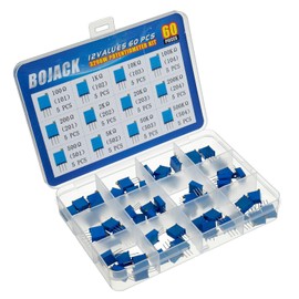 BOJACK 12 Values 60 pcs Variable Resistor 100 to 500K ohm 3296W Multiturn Trimmer Potentiometer Assortment Kit