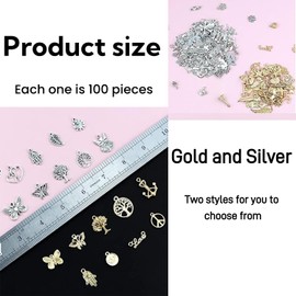 WADY Charm Necklace Kit, 100 Pcs Charms Pendant, Jewelry Making Pendants Charms, Bracelets Making, Antique Charms for Jewelry Making, DIY Necklace Bracelet Earrings Jewellery Making Accessories (Gold)