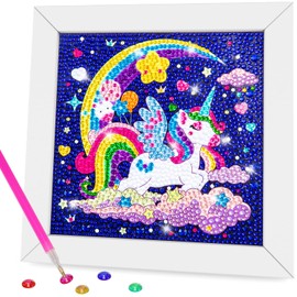 QEUOYSS Diamond Art Kit for Kids with Wooden Frame Art and Crafts for Kids Ages 6-8 -10-12 Easy to DIY Diamond Art for Kids and Adult Beginners Home Wall Decoration (Sweet)