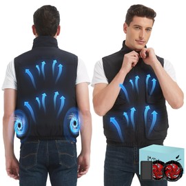 Cooling Vest Jacket with 2 Fans - Men and Women 21V Air Conditioner Lightweight Vests, With 20000mAh Battery (US, Alpha, Small, Regular, Regular, Black Fishing Vest)