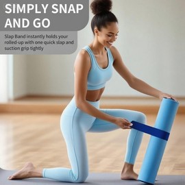 25" Long Yoga Mat Strap | Slap Band Holder for Carrying and Storage Mats | Tightly Rolled Scrunchie for Yoga Essentials Accessories (Blue)