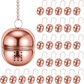 Sumind 25 Pcs Oval Tea Strainer Stainless Steel Ball Infuser Loose Leaf Steeper Interval Diffuser Mesh Tea Filters with Extended Chain Hook for Seasonings Cup Bottle(Rose Gold)