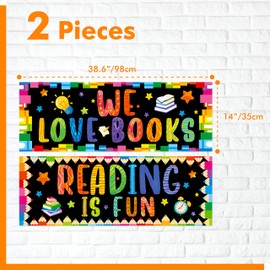 Classroom Banner Poster, 2 PCS Inspirational Bulletin Board Decoration Colorful Wall Decor for School & Classroom Kindergarten Preschool Primary Middle High School-We Love Read (Poster Tube Package)