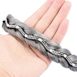 Gledola wide braid with teeth Synthetic Hair Braided Headband Hairpiece for Women (Smoky Gray 1 inch, Free Size)