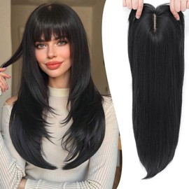 YKHJH Hair Toppers for Women with Thinning, 22 Inch Long Layered Topper,Synthetic Wiglets Pieces For Women 7"X 8"Large Base for Daily Use (Black)