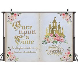 AIIKES 7x5FT Once Upon a Time Backdrop Fairy Tale Books Backdrop Pink Floral Gold Castle Princess Fairytale Wedding Girls Birthday Party Decorations Photo Studio Props 12-615