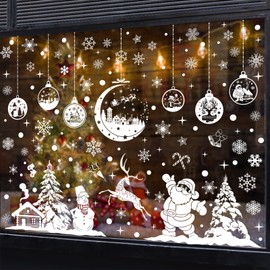 260 Christmas Window Stickers, 9 Sheet White Snowflakes,Christmas Tree, Santa Claus Window Clings PVC Static Stickers Decor for Doors, Shop Windows, Glass Fronts, Christmas Decoration Reusable
