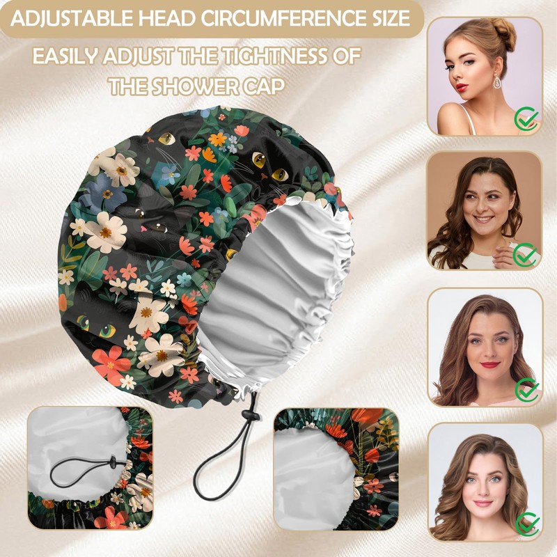 Zewurtuw 2 PCS Shower Cap Adjustable Reusable Double Waterproof Layer