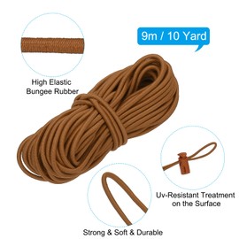 PATIKIL 10 Yard Elastic Bungee Cord & Single Hole Cord Lock, 25 Pack Plastic Oval Spring Toggle Stopper for Paracord Drawstring Shoelace Clothing Backpack Bags, Light Coffee