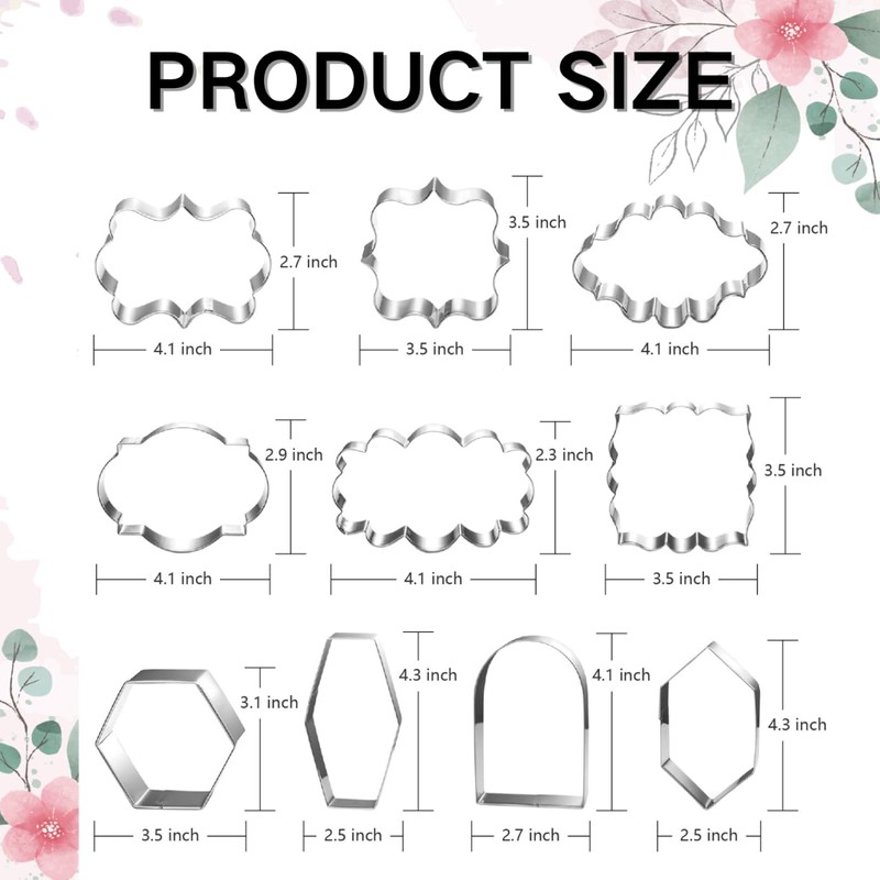 Auktosmn Large Plaque Cookie Cutter Set-10 Piece-4.0 Inch-Diswasher Safe-Frame Cookie