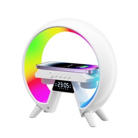 Bunny Kachu RGB Night Light, Multifunctional Wireless Audio Lamp, 4-in-1 Bluetooth Speaker with Wireless Charger and LED Atmosphere Lamp Smart Clock for Bedroom, Home Decor, Office