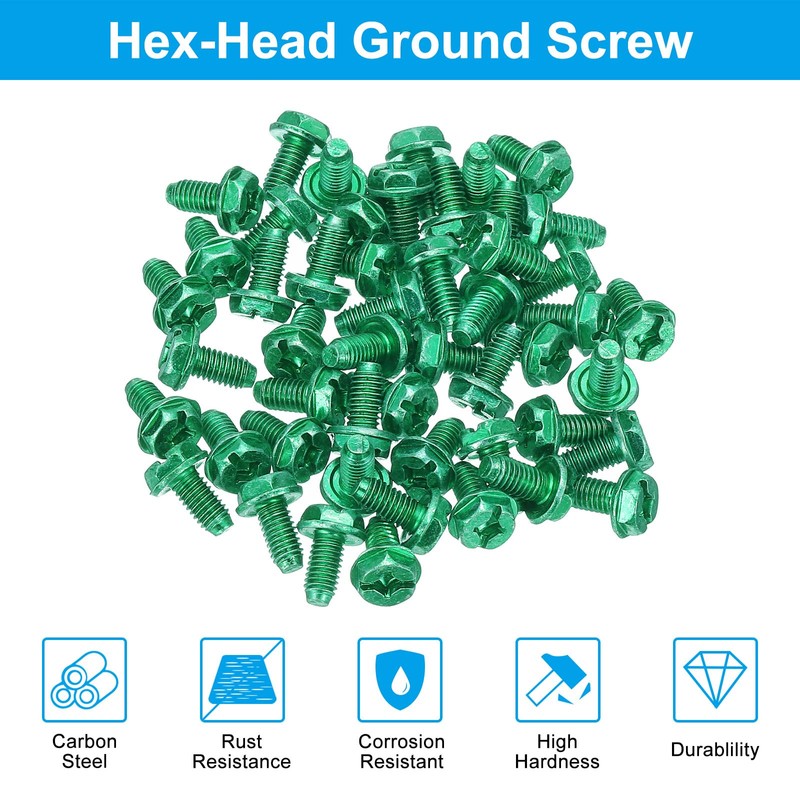PATIKIL 10-32 x 3/8 Inch Hex Washer Head Grounding Screws,