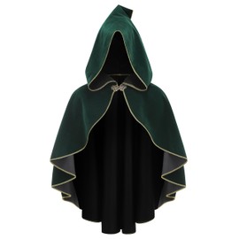 AGCOAH Renaissance Cloak Women Medieval Shawl Cape Shawl with Hood Shoulder Cape Victorian Cape (Green-55CM)