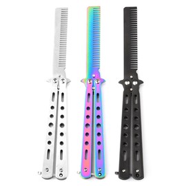 NCONCO Peine de Mariposa,3 peines de mariposa de acero inoxidable plegables para entrenamiento y práctica,herramientas de peinado geniales para deportes al aire libre(colorido,negro,blanco)