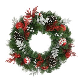 Puleo International Inc. Puleo International 24" Artificial Red Green & Silver Ornaments & Pine Cones Decorated Aritficial Wreath