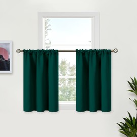 BGment Short Blackout Curtains 36 Inch Length - Rod Pocket Half Window Drapes for Kitchen Bathroom Cafe Rv Camper Small Curtain, Emerald, 34 x 36 Inch, 2 Panels