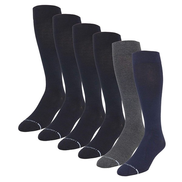 Dr. Motion 6 Pairs Pack Men's Graduated Compression Therapeutic Socks 8-15 mmHg 10-13 (4Black-1Navy-1Grey)
