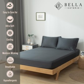 Bella Coterie Luxury Bamboo Cal King Size Fitted Sheet | 100% Organically Grown Bamboo Viscose | Ultra Soft | Cooling for Hot Sleepers | 18" Deep Pocket [Charcoal Grey]