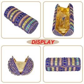 Unique Colorful Mica Chip Cylindrical Evening Bag Elegant Women Crystal Clutch Purse Wedding Party Bag, Colorful Blue