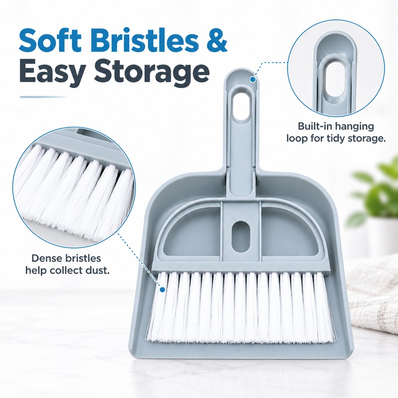 Mini Desktop Dustpan & Brush Set – Compact Plastic Cleaning