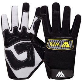 WFX Safety Working Gloves Flexible Heavy Duty Leather Mechanic Gloves Utility Dexterity Breathable Rigger Impact Gloves Heavy Duty Work for Mens Women (Black Grey, M)