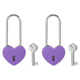 PATIKIL 3.9 Inch Love Locks Heart Padlock with Key Set, 2 Set Single Heart Couple Wishing Lock Love Padlock for Lover Bridge Anniversary Diary Book Card Box, Purple