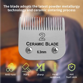 2 Packs Professional Detachable Replacement Ceramic Blades Size 2#,Cut Length 1/4-Inch(6.3 mm),compatible with Andis AGC,BDC,BGC,MBG Series/oster Classic 76/Star-Teq/Power-Teq/A5 Clipper