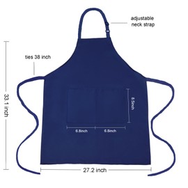 MissOwl 2 Pack Adjustable Bib Apron Long Ties with 2 Pockets Thicker Canvas Water Resistant Kitchen Cooking Baking Chef Aprons for Women Men Navy Blue
