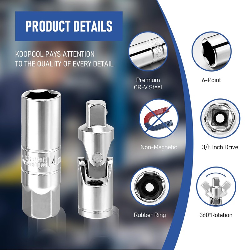 11pc Magnetic Spark Plug Socket Set, 3/8" Click Torque Wrench,