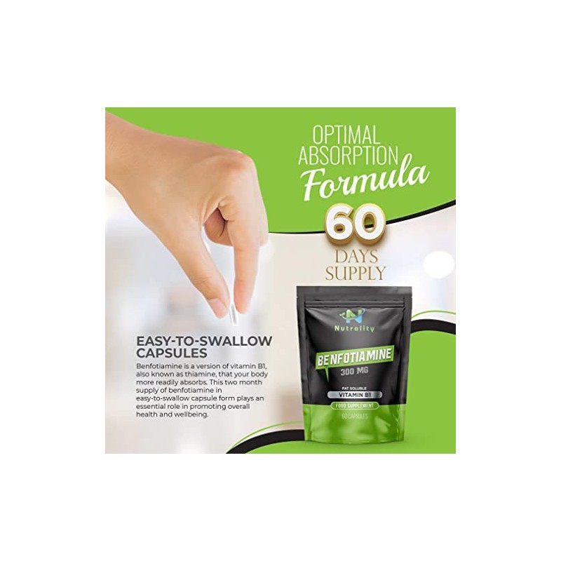 Nutrality Benfotiamine Supplement 300mg 60 Caps - Vitamin B1 Fat-Soluble