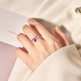 YL Women's Eternity Ring 925 Sterling Silver Cut July Birthstone ruby Anniversary Engagement Ring(Size K)