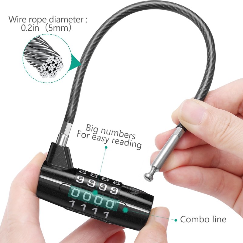 ORIA Long Shackle Combination Lock, 4.41x2.13x0.71'' Cable Lock, 4 Digit