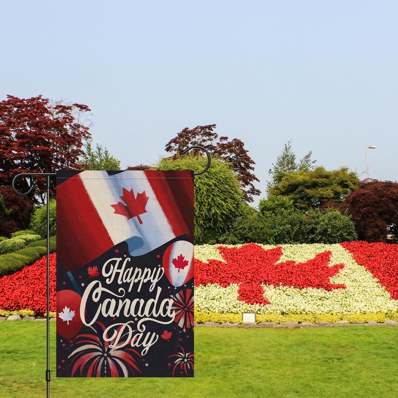 Heyfibro Happy Canada Day Garden Flag 12x18 Double Sided, Burlap