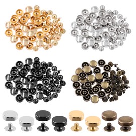 Swpeet 32Pcs Gold Screw Back Rivets Stud Set, Round Purse Feet Metal Studs Rivet, Feet Nailhead Stud Flat Buckle Button Cap Rivets, Gold Metal Flat Head Purse Feet Rivets Stud for Leather Craft DIY