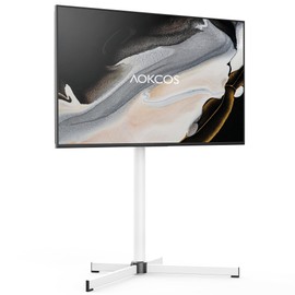 AOKCOS Modern Minimalist Swivel Floor TV Stand for 32-65 Inch TVs up to 88lbs, 12 Levels Height Adjustable with Tilt, Space Saving TV Mount Stand for Living Room/Bedroom, Iron Base, MAX VESA 600x400mm