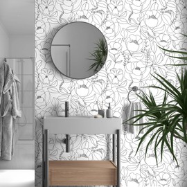 Danmyho Boho Black White Wallpaper Floral Peel and Stick Wallpaper Modern Removable Contact Paper for Bedroom Cabinets Shelf Liner Self Adhesive Wall Paper (17.7in x 78.7in)