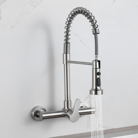 LIWEIKE Wall Kitchen Faucet 8 Inch Center Brushed Nickel Wall Mount Kitchen Faucet with Sprayer Single Handle Wall Mounted Facuet Kitchen