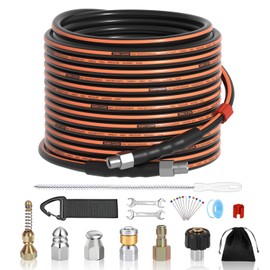 Sewer Jetter Kit for Pressure Washer, 1/4" NPT Corner Drain Cleaner Hose 5800 PSI with Sewer Jetting Nozzles, Pearl Corsage Pin, Waterproof Tape, Extension Cord Organizer&2 Spanner