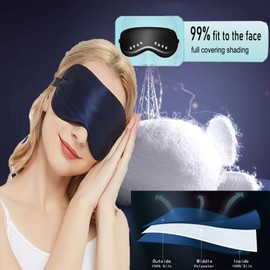 Sale!!Slip Silk Sleep Mask,100% Pure Mulberry 16 Momme Silk Eye Mask - Comfortable Sleeping Mask with Elastic Band + Pure Silk Filler and Interna (Navy, Medium)