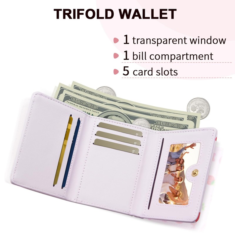 YAMEIZE Small Strawberry Wallet for Women Girls Cute Print Bow