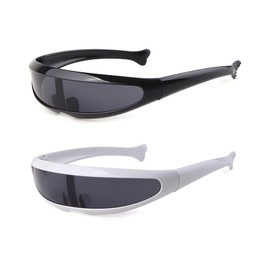 KFPH Futuristic Narrow Sunglasses Robot Space Rave Glasses Personality Cosplay Cyclops Cool Funny Sun Glasses, Black & White