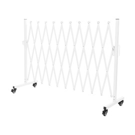 Industrial Expandable Metal Barricade,11FT Folding Security Gate, Flexible Mobile Barrier Gate,Portable Safety Barricade with Casters (White)