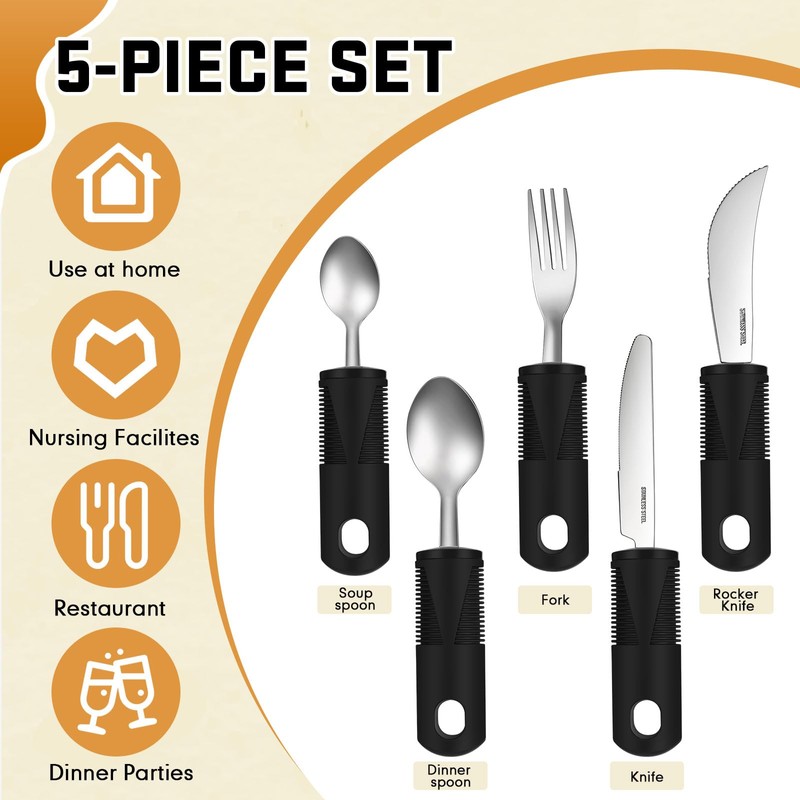 Uiifan 2 Set (10 Pcs) Adaptive Utensils for Hand Tremors,
